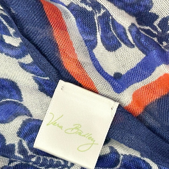 ✨RARE✨Vera Bradley Fringe Scarf Cobalt Tile Blue Floral - Picture 2 of 4